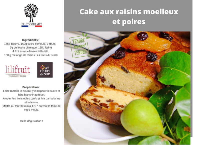 Cake aux raisins moelleux et poires