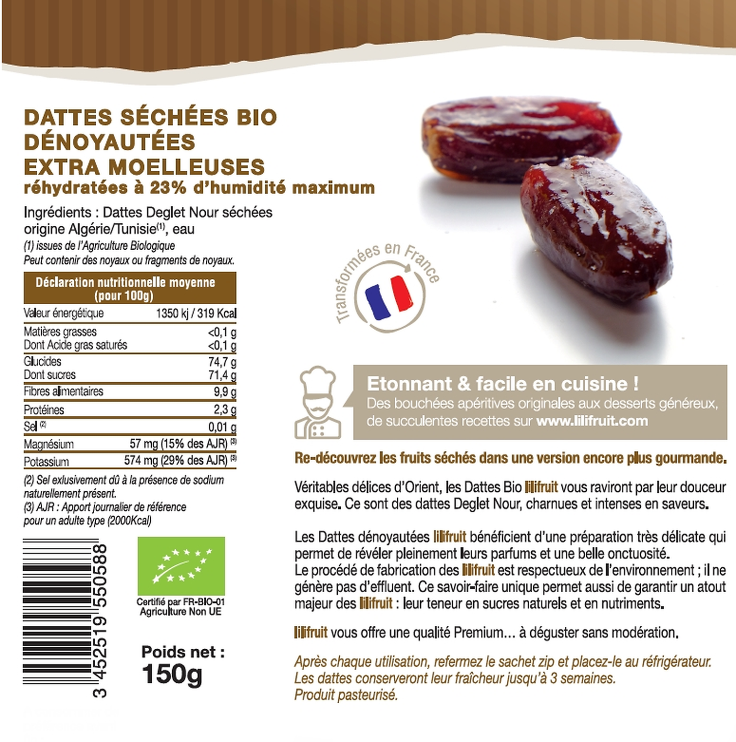 Dattes Bio Dénoyautées Extra Moelleuses
