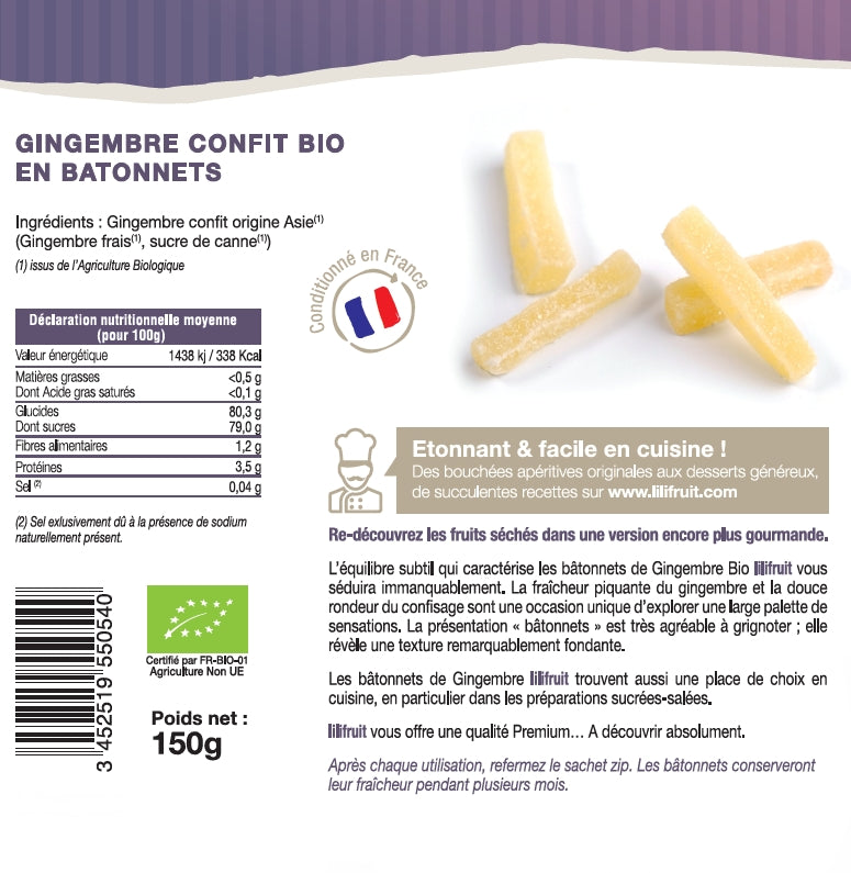 Gingembre Confit Bio en Bâtonnets