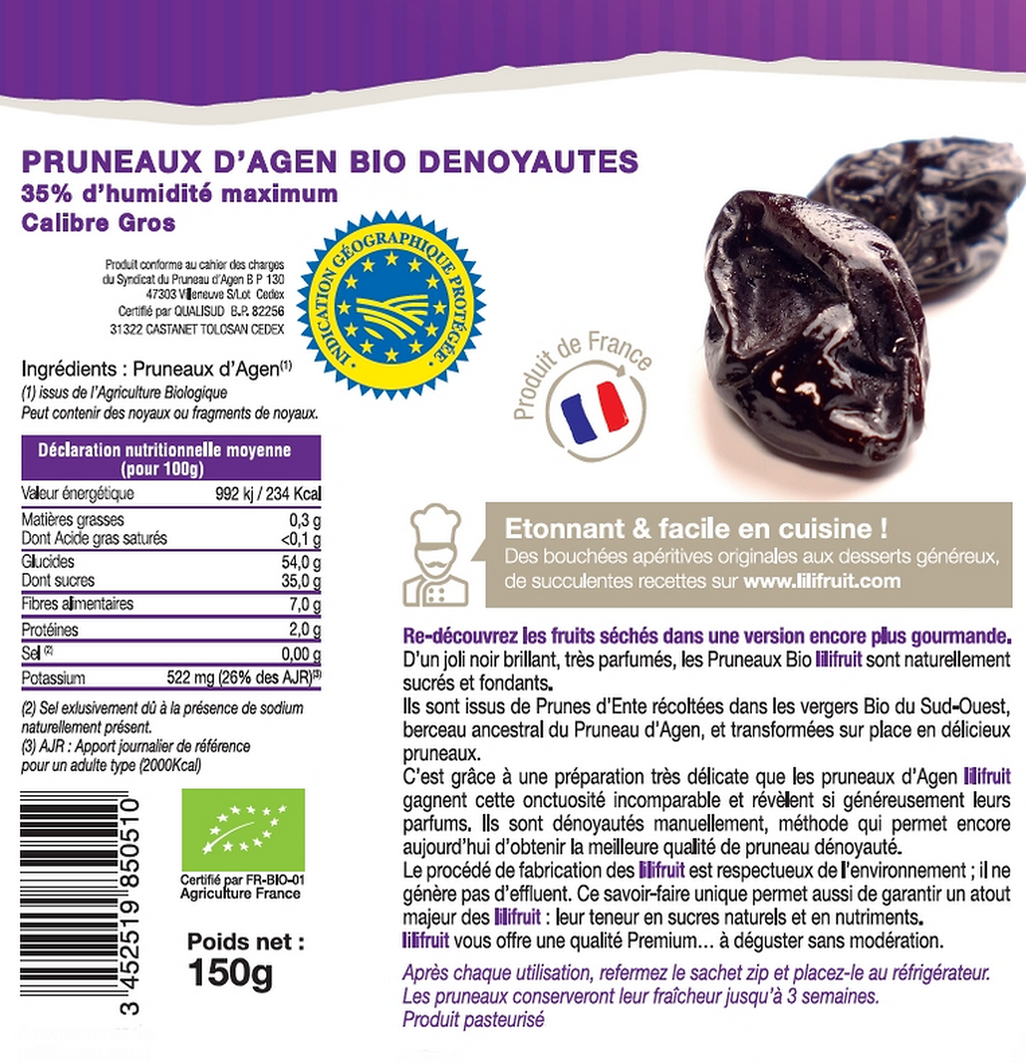 Pruneaux d'Agen Bio Dénoyautés Moelleux