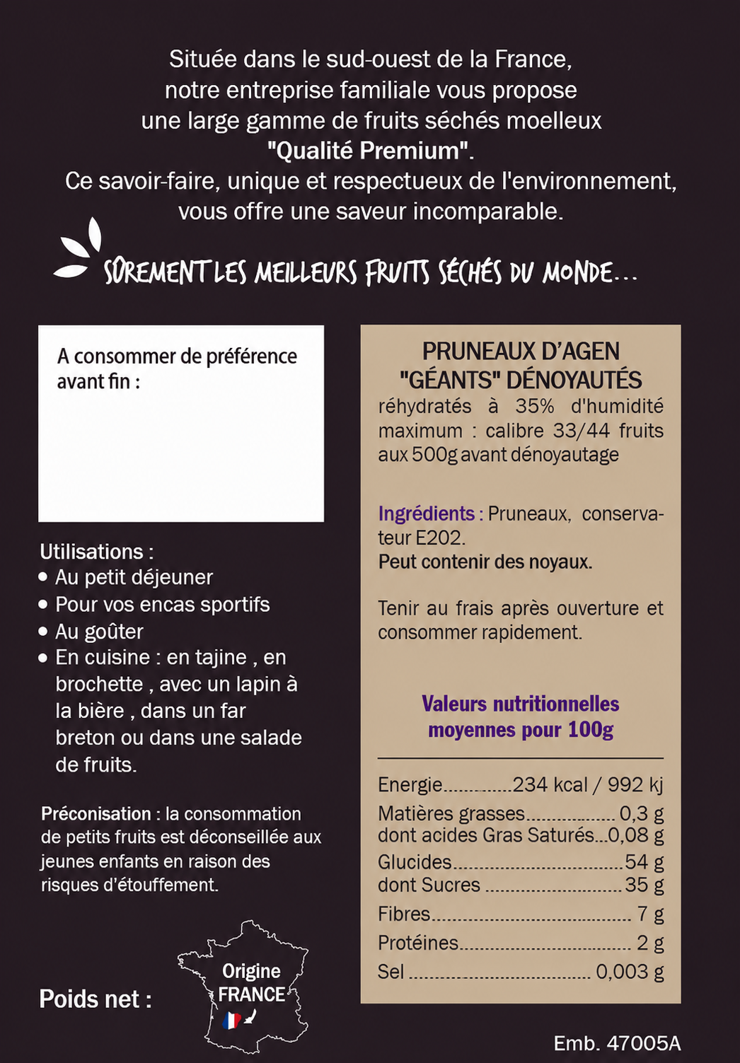 Pruneaux d'Agen Dénoyautés IGP